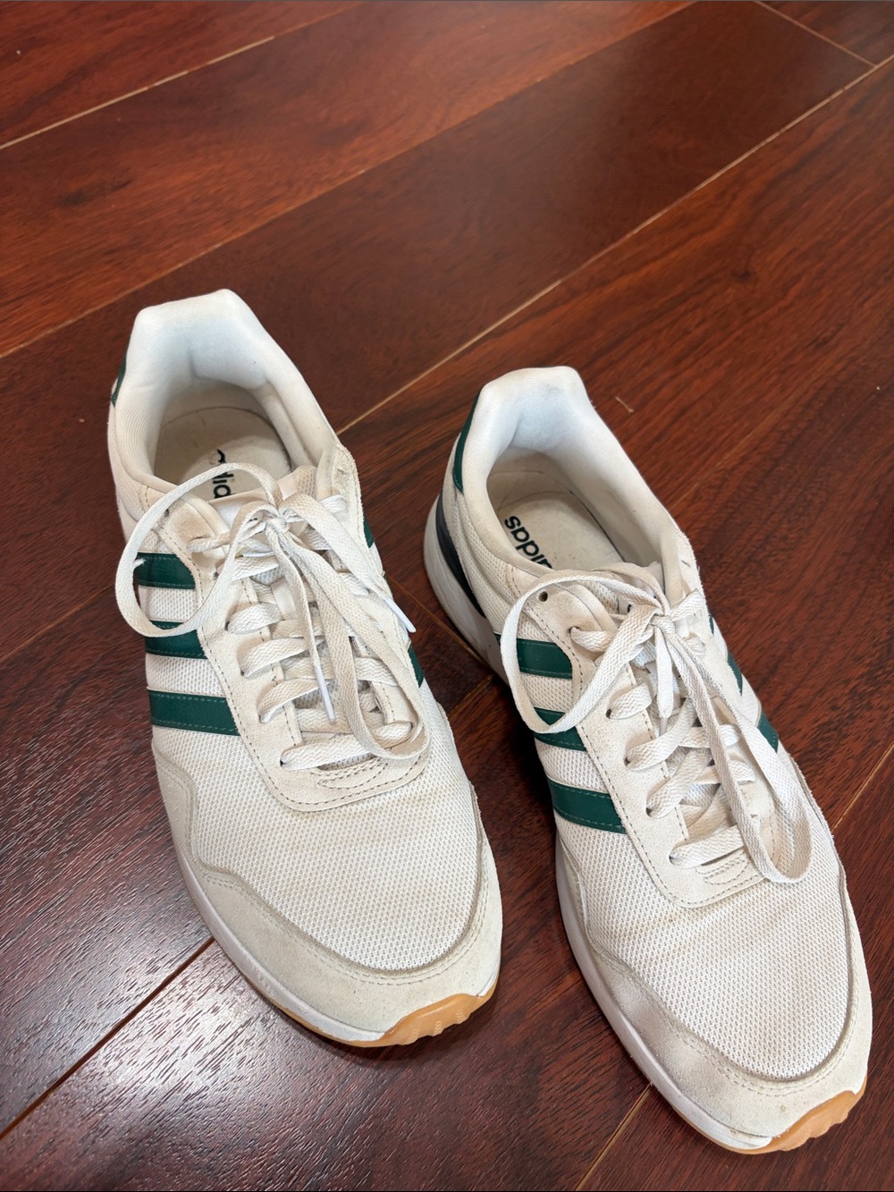 adidas White Sneakers with Green Stripes